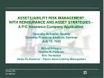 ASSET/LIABILITY RISK MANAGEMENT WITH REINSURANCE AND ASSET STRATEGIES - A P/C Insurance Company Application - slide 1