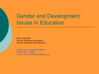 Gender and Development: Issues in Education