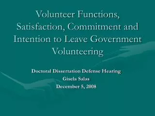Volunteer Functions, Satisfaction, Commitment and Intention to Leave Government Volunteering