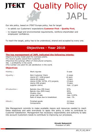 Objectives - Year 2010