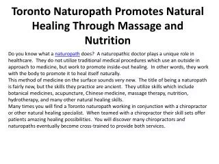 Toronto Naturopath Promotes Natural Healing Through Massage
