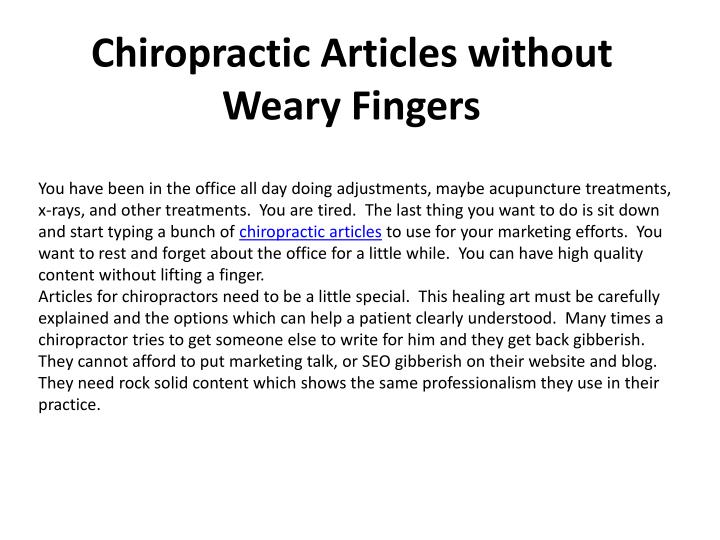 chiropractic articles without weary fingers