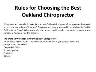 Rules for Choosing the Best Oakland Chiropractor