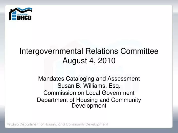 intergovernmental relations committee august 4 2010