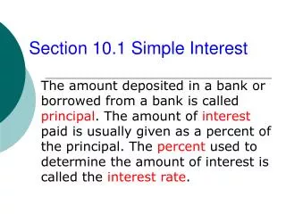Section 10.1 Simple Interest
