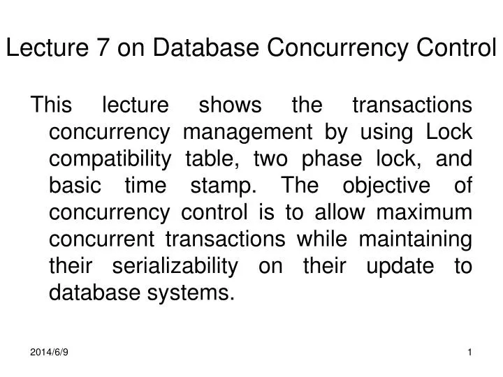 lecture 7 on database concurrency control