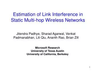 Estimation of Link Interference in Static Multi-hop Wireless Networks