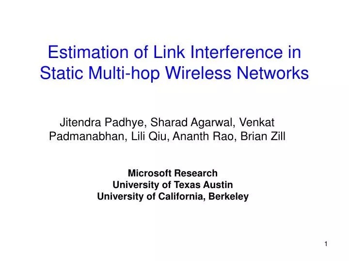 estimation of link interference in static multi hop wireless networks