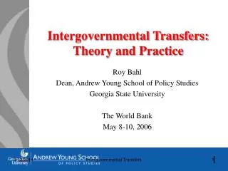 Intergovernmental Transfers: Theory and Practice