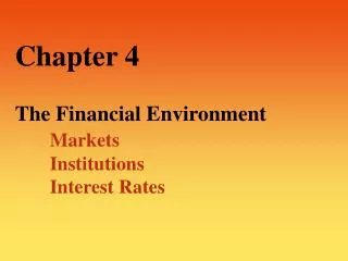 Chapter 4 The Financial Environment Markets 	Institutions 	Interest Rates