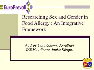 Researching Sex and Gender in Food Allergy : An Integrative Framework