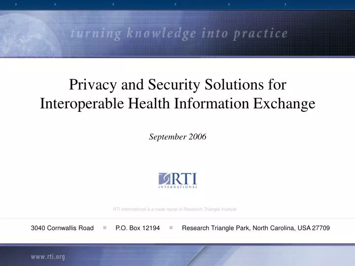 privacy and security solutions for interoperable health information exchange september 2006