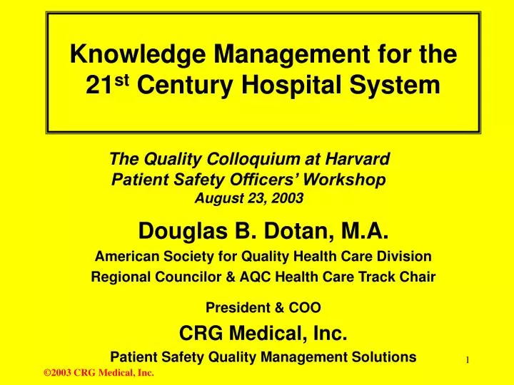 knowledge management for the 21 st century hospital system
