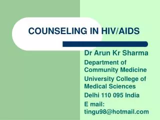 COUNSELING IN HIV/AIDS