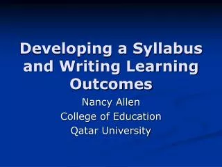 Developing a Syllabus and Writing Learning Outcomes