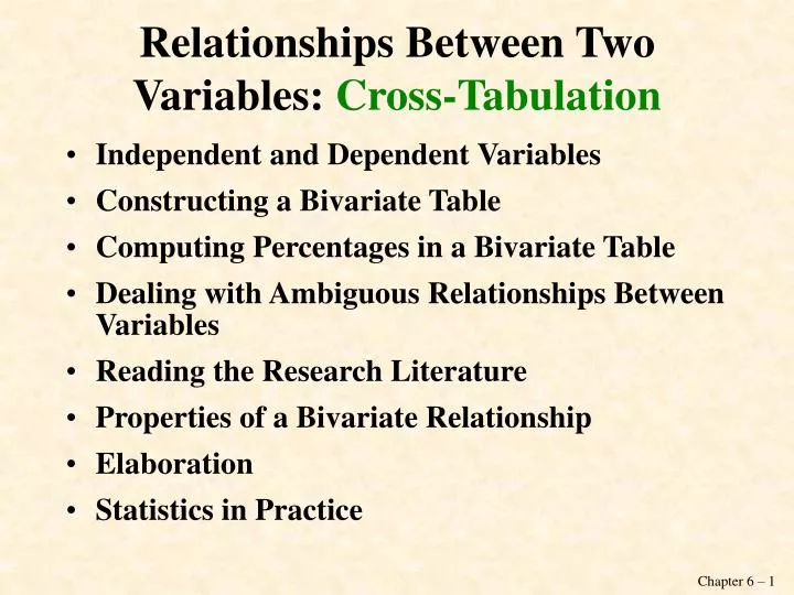 relationships between two variables cross tabulation