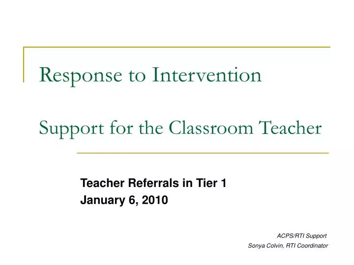 response to intervention support for the classroom teacher
