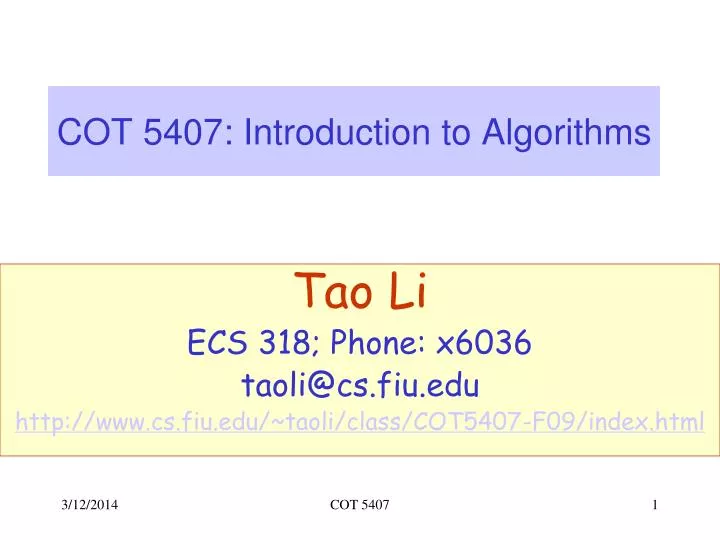cot 5407 introduction to algorithms