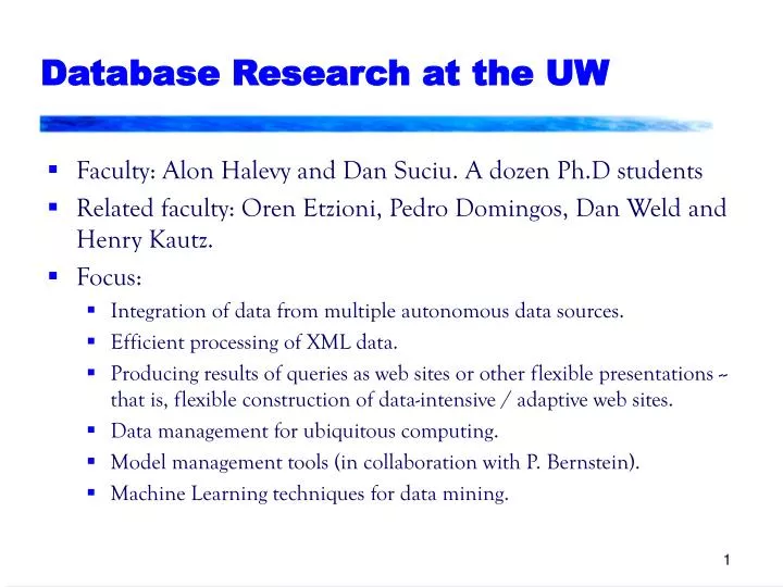 database research at the uw