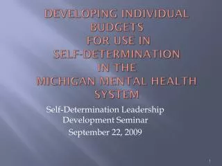 Developing Individual Budgets for Use in Self-Determination in the Michigan Mental Health System