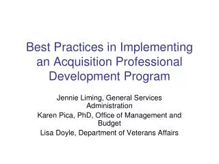 Best Practices in Implementing an Acquisition Professional Development Program