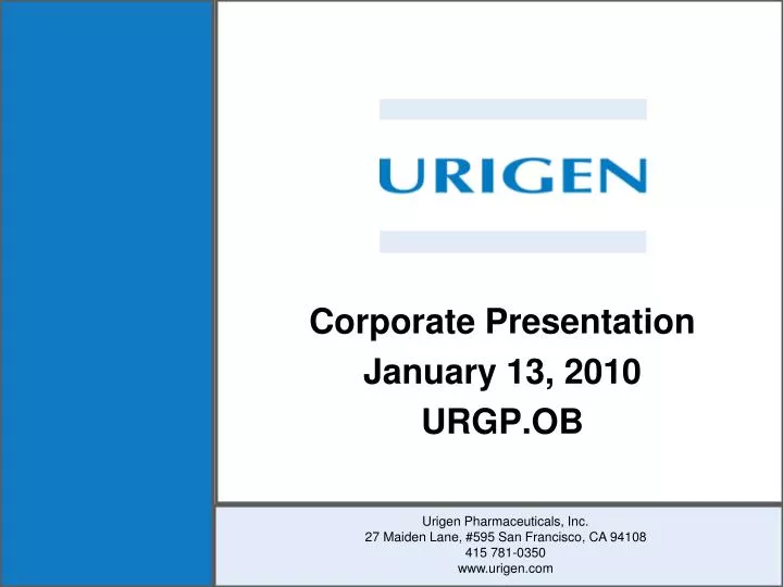 corporate presentation january 13 2010 urgp ob