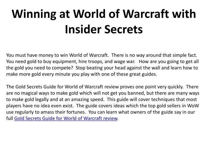 winning at world of warcraft with insider secrets