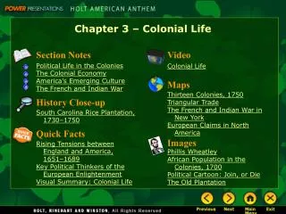Chapter 3 – Colonial Life