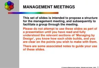 MANAGEMENT MEETINGS