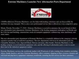 Extreme Machinery Launches New Aftermarket Parts Department