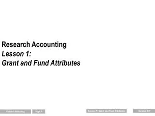Research Accounting Lesson 1: Grant and Fund Attributes