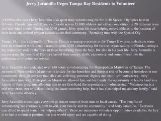 Jerry Jaramillo Urges Tampa Bay Residents to Volunteer