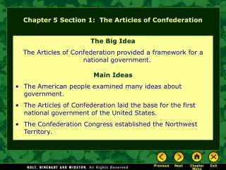 Chapter 5 Section 1: The Articles of Confederation