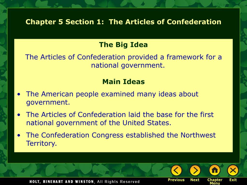 PPT - Chapter 5 Section 1: The Articles of Confederation PowerPoint ...
