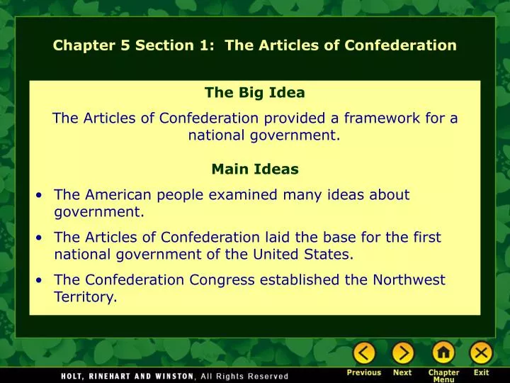chapter 5 section 1 the articles of confederation