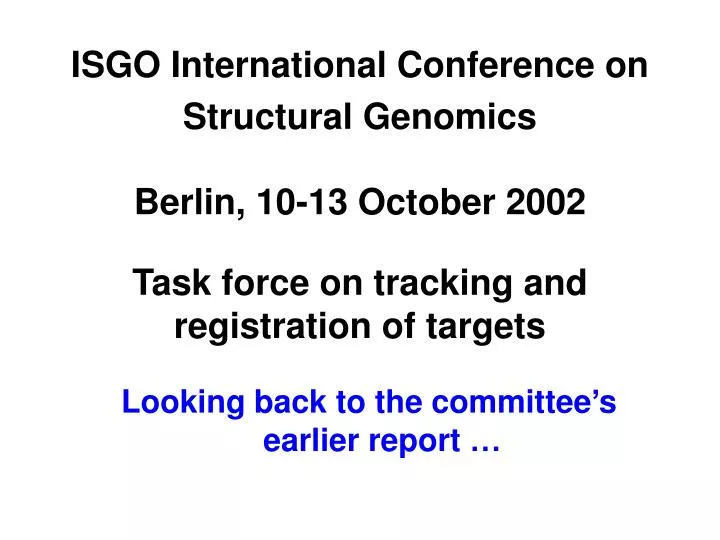 isgo international conference on structural genomics