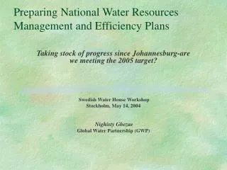 Preparing National Water Resources Management and Efficiency Plans