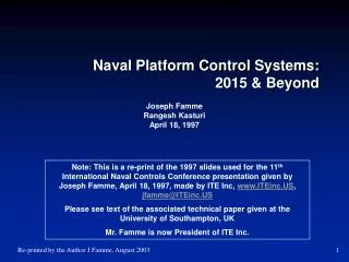 Naval Platform Control Systems: 2015 &amp; Beyond