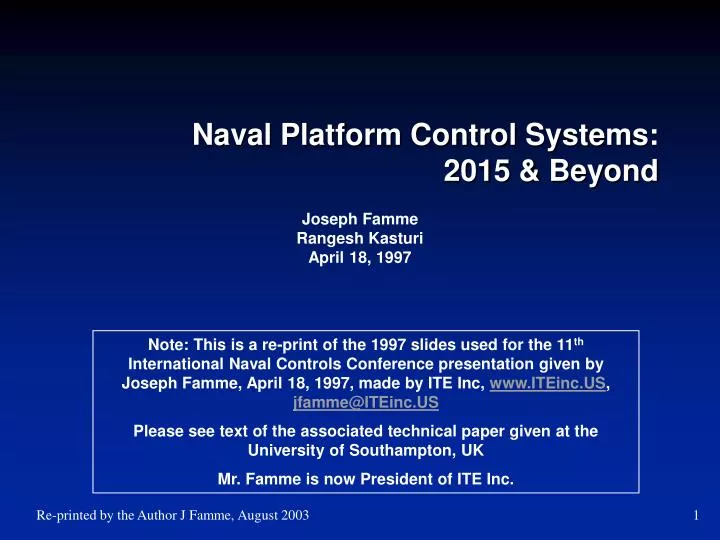 naval platform control systems 2015 beyond