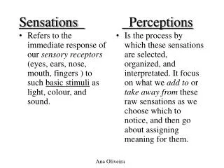 Sensations Perceptions