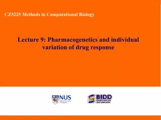 Lecture 9: Pharmacogenetics and individual variation of drug response