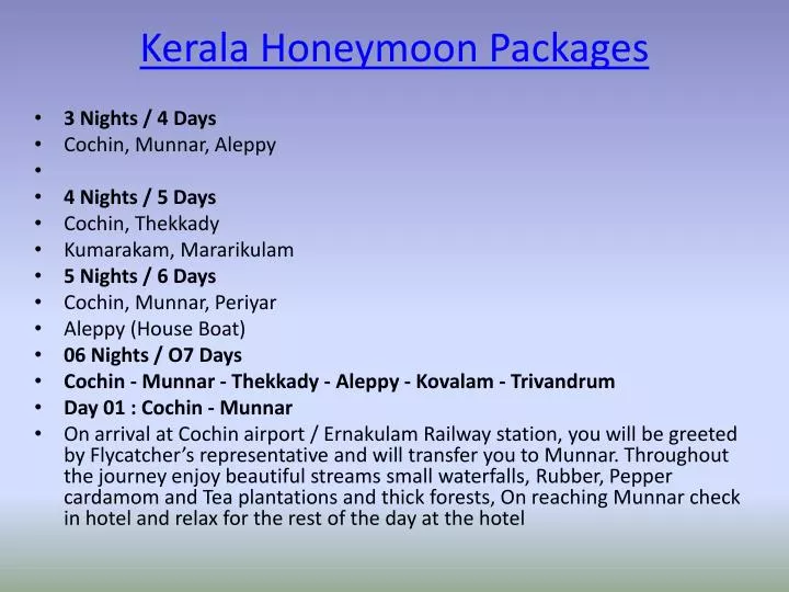 kerala honeymoon packages