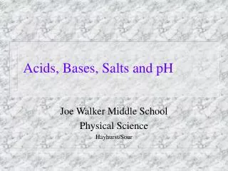 Acids, Bases, Salts and pH