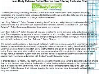Lean Body Extreme Colon Cleanse Now Offering Exclusive Trial
