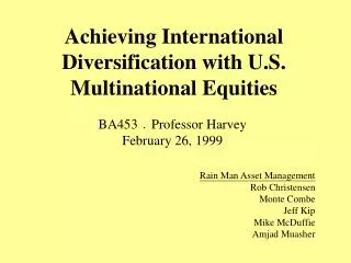 Achieving International Diversification with U.S. Multinational Equities