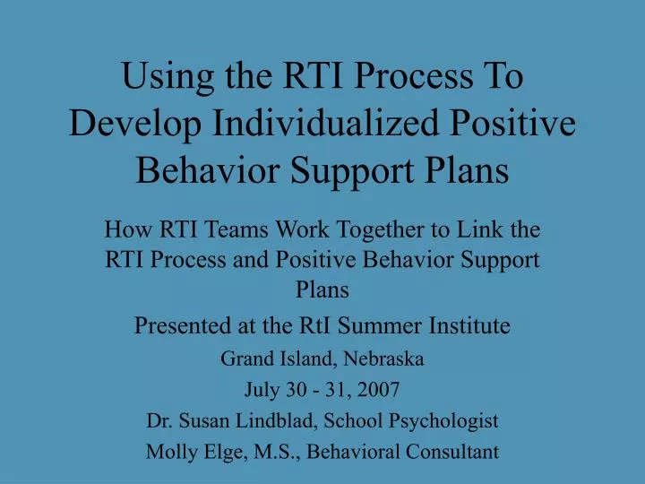 using the rti process to develop individualized positive behavior support plans