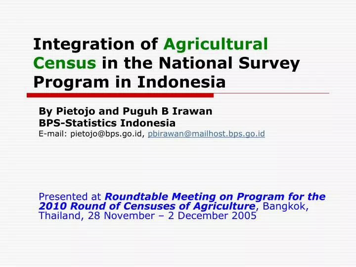 integration of agricultural census in the national survey program in indonesia