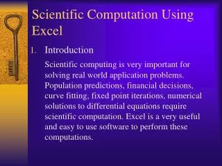 Scientific Computation Using Excel
