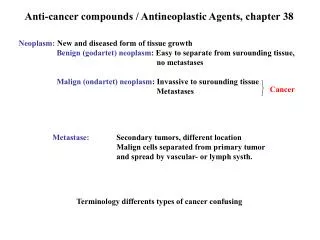 Anti-cancer compounds / Antineoplastic Agents, chapter 38