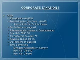 CORPORATE TAXATION I